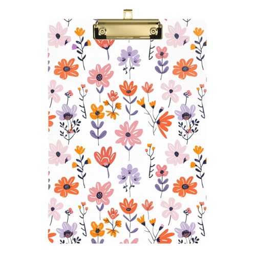 Medizinisches Klemmbrett Vintage Pfirsichorange und lila Blumen A4 Papierbogen quadratisches Klemmbrett für das erste Jahr Lehrer Must Haves 30,5 x 22,9 cm mit Metallclip von Yuiboo