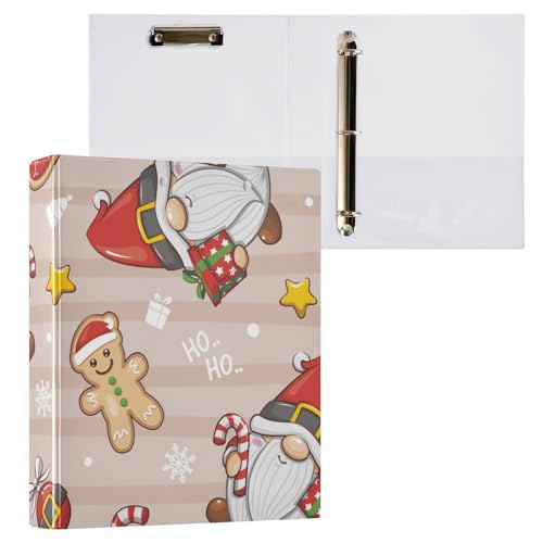 Notizbuch mit 3 Ringen, 3,5 cm, Weihnachtswichtel, Weihnachtsmann, Cartoon, Beige, Pfirsich mit Klemmbrett, 1 Packung, Ordner für Studenten, Hardcover von Yuiboo