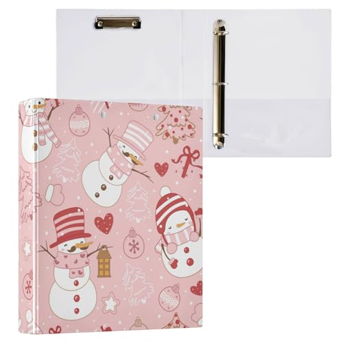 Notizbuch mit 3 Ringen, 3,8 cm, Winter- und Weihnachtsmotiv, Schneemann, Pfirsich mit Klemmbrett, 1 Packung, Schulbedarf, Hardcover von Yuiboo