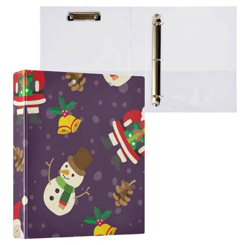 Notizbuch mit drei Ringen, 3,5 cm, Weihnachtsmann, Schneemann, Lila, mit Klemmbrett, 1 Packung, College-Binder für Studenten, Hardcover von Yuiboo