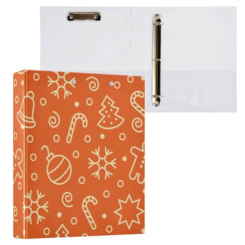 Notizbuch mit drei Ringen, 3,8 cm, Weihnachtslebkuchen, Schneeflocken, Orange, mit Klemmbrett, 1 Packung, Schulbedarf, Hardcover von Yuiboo