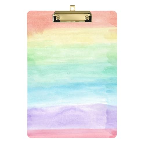 Ordner-Klemmbrett, niedliches Aquarell-Regenbogen, A4-Papierblatt, Klemmbrett, große Größe für Lehrer, Klassenzimmer, Essentials, 30,5 x 22,9 cm, mit Metallclip von Yuiboo