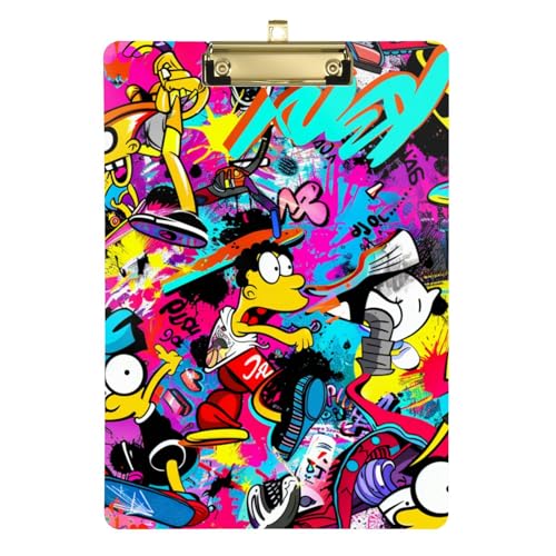 Ordner-Klemmbrett Graffiti-Cartoon-Skateboards, urban, bunt, Standard-A4, Briefgröße, Diätassistent-Klemmbrett für Lehrer, Klassenzimmer, Essentials, 30,5 x 22,9 cm, mit Metallclip von Yuiboo