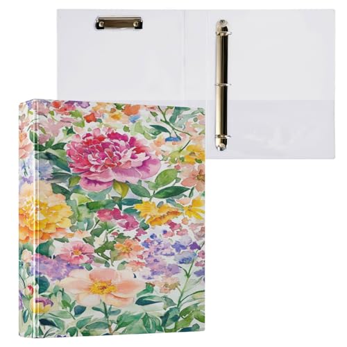 Ordner mit 3 Ringen, 3,8 cm, Blumen, Pfingstrosen, Rose, bunt, mit Klemmbrett, 1 Packung, Schulhefter Hardcover von Yuiboo