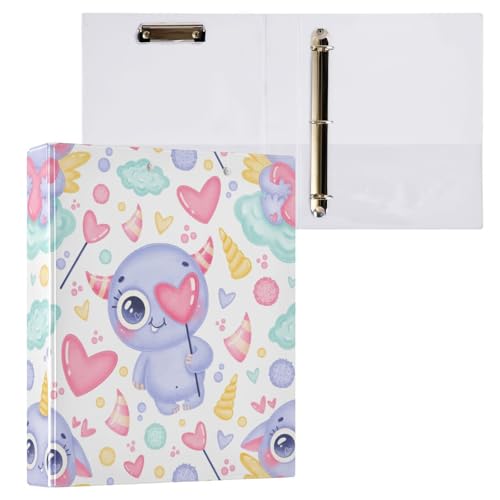 Ordner mit 3 Ringen, 3,8 cm, violett, Cartoon, niedlich, mit Klemmbrett, 1 Packung, Schulbedarf, Hardcover von Yuiboo