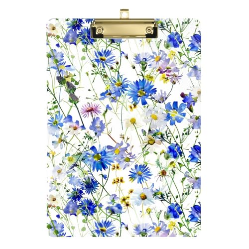 Polizei-Klemmbrett, Aquarell-Wildblumen, blaue Gänseblümchen, Kornblumen, A4-Papierblatt, Padfolio, Klemmbrett für Fußball, LKW-Fahrer, 30,5 x 22,9 cm, mit Metallclip von Yuiboo