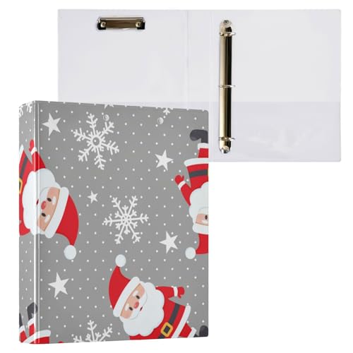 Ringbuch, 3 Ringbücher, 3,8 cm, Weihnachtsmann, Schneeflocken, Grau, mit Taschen, 1 Packung, Schulhefter, 200 Blatt von Yuiboo