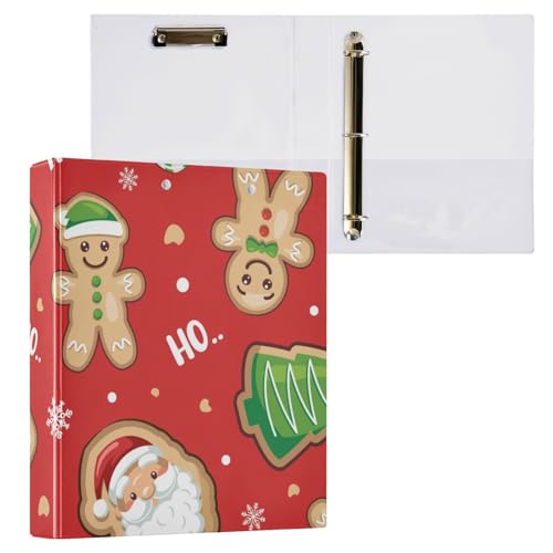 Ringbuch mit 3 Ringen, 3,5 cm, niedlicher Lebkuchen-Weihnachtsmann, Weihnachtsbaum, rot, mit Taschen, 1 Packung, Ordner für Schule, Hardcover von Yuiboo