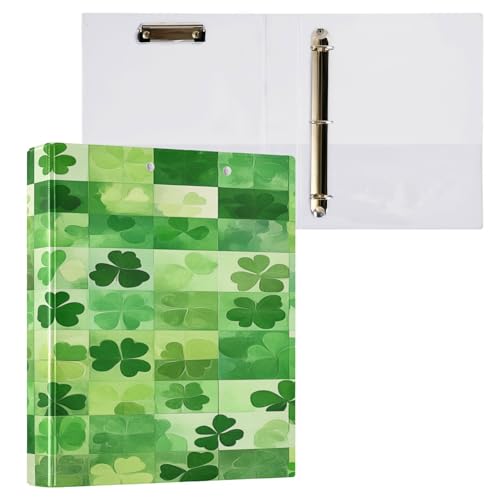 Ringbuch mit 3 Ringen, 3,8 cm, St. Patrick's Day, Glücksklee mit Innentaschen, 1 Packung, Ordner für Studenten, Hardcover von Yuiboo