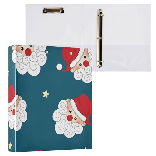 Ringbuch mit 3 Ringen, 3,8 cm, Weihnachtsmann und Stern, marineblau, mit Klemmbrett, 1 Packung, Ordner für Studenten, Hardcover von Yuiboo