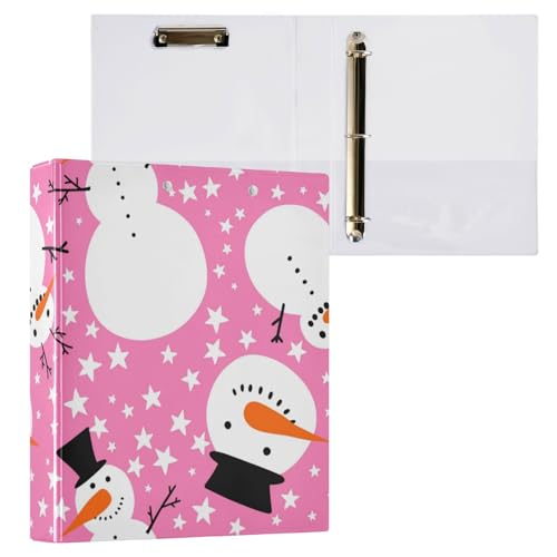 Ringbuch mit drei Ringen, 3,8 cm, niedlicher Weihnachts-Cartoon, Schneemann, Sterne, Pfirsich mit Innentaschen, 1 Stück, Schulbuch, Hardcover von Yuiboo