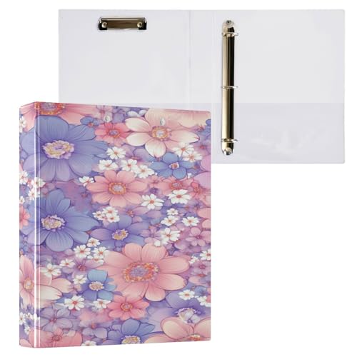 Ringbuch mit drei Ringen, 3,8 cm, violett, pfirsichfarben, schöne Blumen mit Innentaschen, 1 Packung für Briefgröße (27,9 x 21,6 cm), Hardcover von Yuiboo