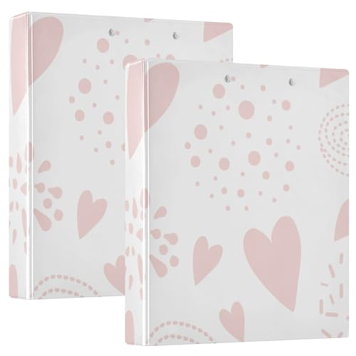 Ringbuch mit runden Ringen, 1 und 1/2 Zoll, mit Taschen, 1/2er-Pack, Schulordner, Hardcover, niedliches rosa Muster, Herzformen, Happy Valentine's Day von Yuiboo