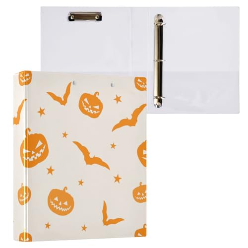 Ringbuch mit runden Ringen, 3,5 cm, Happy Halloween, orangefarbene Kürbisse, Fledermäuse mit Klemmbrett, 1 Packung, Ordner für Studenten, Hardcover von Yuiboo