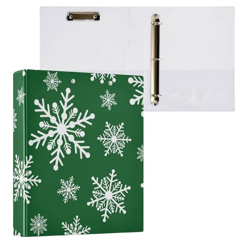 Ringbuch mit runden Ringen, 3,5 cm, Weihnachtsschneeflocken, Grün, mit Tascheneinband, 1 Packung für Briefgröße (27,9 x 21,6 cm), Hardcover von Yuiboo