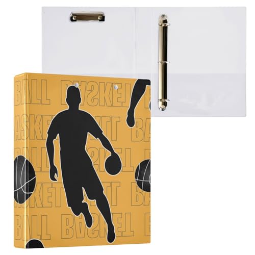 Ringbuch mit runden Ringen, 3,5 cm, schwarz, Basketballspieler, Orange, mit Innentaschen, 1 Packung für Briefgröße (27,9 x 21,6 cm), 200 Blatt von Yuiboo