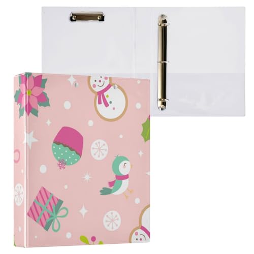 Runde Ringbücher, 3,8 cm, niedliche Weihnachtselemente, pfirsichfarben mit Taschen, 1 Packung für Briefgröße (27,9 x 21,6 cm), 200 Blatt von Yuiboo