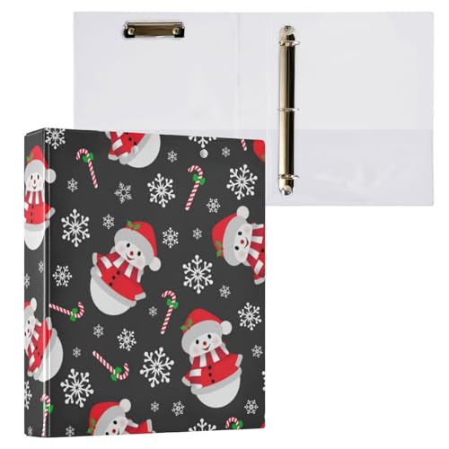 Runde Ringbücher, 3,8 cm, niedlicher Weihnachtsschneemann, Schneeflocken, Rot / Schwarz, mit Taschen, 1 Packung, Schulbedarf, Hardcover von Yuiboo