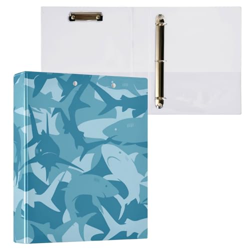 Runde Ringbücher 1 und 1/2 Zoll Blue Sharks Camouflage mit Tascheneinband, 1 Packung Ordner für die Schule, 200 Blatt von Yuiboo