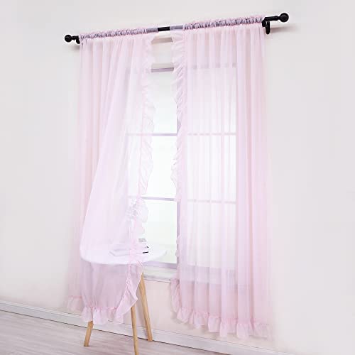 Yujiao Mao 2er Pack Voile Gardinen mit Schlaufen Romantische transparente Gardine mit Rüschenkante einfarbige Kinderzimmer Vorhänge, Pink, BxH 150x170cm von Yujiao Mao