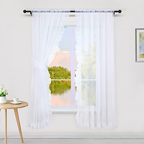 Yujiao Mao 2er Pack Voile Gardinen mit Schlaufen Romantische transparente Gardine mit Rüschenkante einfarbige Kinderzimmer Vorhänge, Weiß, BxH 150x213cm von Yujiao Mao