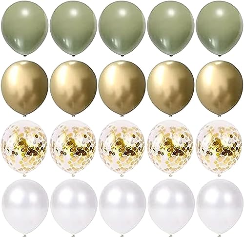 20 Stück 12 Zoll Luftballons Salbeigrün Weiß Gold Luftballons Retro Grün Gold Konfetti Latex Luftballons Helium Party Luftballons Für Geburtstag Hochzeit Babyparty Safari Jubiläum Party Deko von Yukiyi