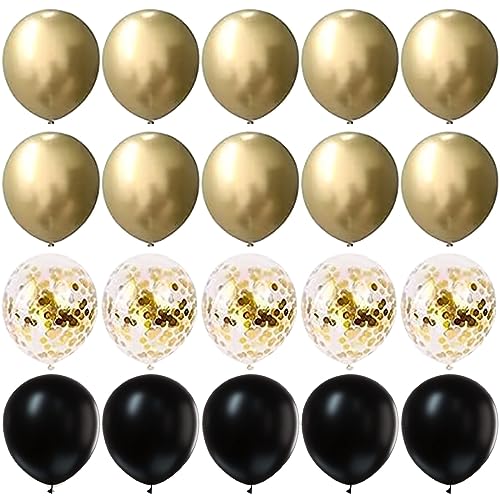 20pcs 30.5 cm Gold und Schwarz Luftballons Set, 10 x Metallic Gold Ballons, 5 x Schwarz Ballons, 5 x Gold Konfetti Ballons, Schwarz und Gold Ballons für Hochzeitstag Baby Shower Geburtstag Party von Yukiyi