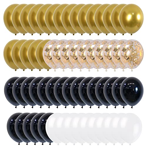 60pcs 12 inch Gold and Black White Balloons Set, Black White Gold 60 Balloons for Graduation Birthday Wedding Anniversary Baby Shower Party Decorations von Yukiyi