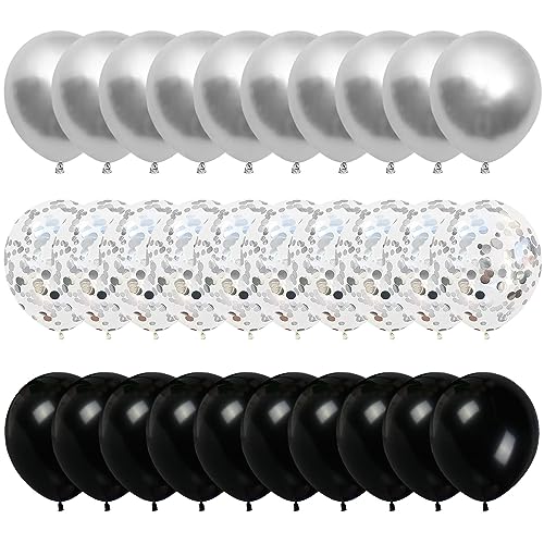 60pcs 30.5 cm Schwarz Weiß und Silber Luftballons Silber und Schwarz Luftballons Set Silber Konfetti Ballons Latex Ballons Silber Weiß Helium Ballons für Hochzeitstag Geburtstag Party Dekorationen von Yukiyi