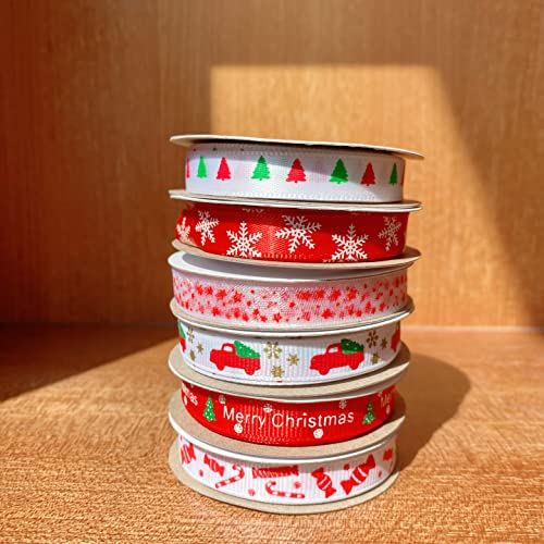 Weihnachtsband, 6 Rollen 60 Meters 10mm Weihnachten Geschenkband Weihnachten Schmal Weihnachtsbänder Rot Schleifenband Satinband Dekoband Ripsband Weihnachtsbänder Basteln Geschenkbänder weihnachten von Yukiyi