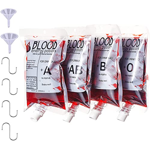 Yukiyi 20 Stück 250 ml infusionsbeutel zum befüllen Halloween blutbeutel zum Trinken Infusionsbeutel mit 2 Stück Trichter und 4 Stück S Haken Halloween Deko Horror Set für Halloween Deko Kinderpar von Yukiyi