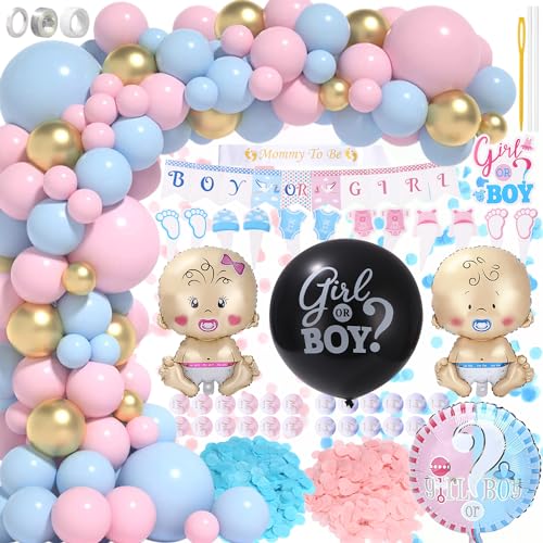 Yulado Gender Reveal Baby Party Deko Dekoration,136 Stück Rosa Und Blaue Folie Ballons Bogen Kits,Mädchen Und Jungen Baby-Dusche Mit Brief Offenbaren Parteien Kulisse Diy Lustiges Dusche Mädchen von Yulado