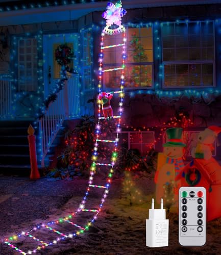 Yulado LED Weihnachtsmann Leiter Lichterkette, 3M LED Weihnachtsbeleuchtung mit Stecker, Wasserfest Weihnachtsmann Leiter Außen, 8 Modi, für Innen Außen Weihnachtsbaum Fenster Weihnachten Deko.(Bunt) von Yulado