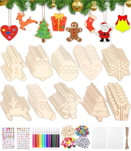 Yulado Weihnachtsbaum Anhänger Holz,466PCS Holzanhänger zum Bemalen Weihnachten,Holz Basteln Kinder Weihnachten mit Juteseil & Marker,Christbaumschmuck zum Bemalen, DIY Weihnachtsbaum Deko Holz. von Yulado