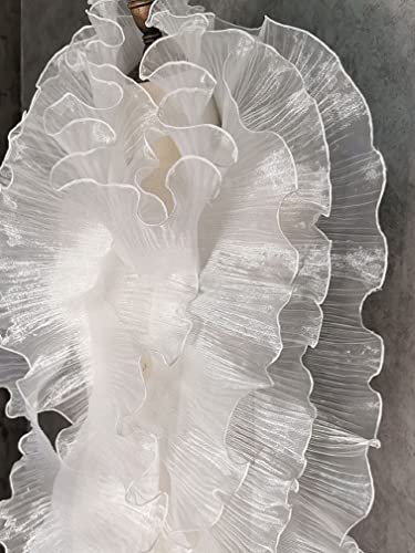 Yulakes 1 Yards transparente Plissiertes Chiffon Stoff Organza Spitze Band Plissiertes Spitzenband Rüschen Spitzenborte Spitze Besatz DIY Kleid Bekleidung Kragen Nähdekor (Weiss) von Yulakes