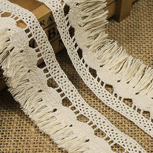 Yulakes 10 Yard 3.5cm Baumwolle spitzenband Vintage Häkelband Spitze Borte Häkelspitze Häkel-Borte Spitzenband für Nähen Handwerk Hochzeit Deko Scrapbooking Geschenkbox-Beige von Yulakes