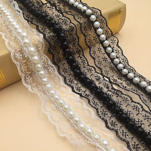 Yulakes 5 Yards Perlenband spitzenband Spitzenbordüre Spitzenband mit Perlen Häkelband Spitze Borte Häkelspitze Häkel-Borte für Nähen Handwerk Hochzeit Deko Scrapbooking Geschenkbox 4cm (Weiß) von Yulakes