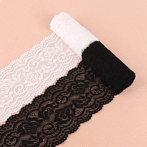 Yulakes 10 Yards Weiß Schwarz Elastizität Spitzenborte Spitzenband Spitzenbordüre Zierband Spitze Blume Borte für Handwerk Dessous Hochzeitskleid Hochzeit Dekor 10cm Breite von Yulakes