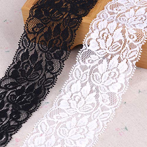 Yulakes 10 Yards Weiß Spitzenborte Spitzenband Zierband Stretch Spitze Blume Borte Hochzeit lace trim Deko band,Handwerk, Schleifband 7cm Breite von Yulakes