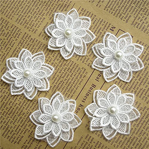 Yulakes 12PCS Polyester Perlen Blumen bestickte Spitzenborte Spitzenband Spitzenbordüre Stoff, Spitze Blume Borte Nähzubehör Basteldekoration DIY handgefertigte von Yulakes