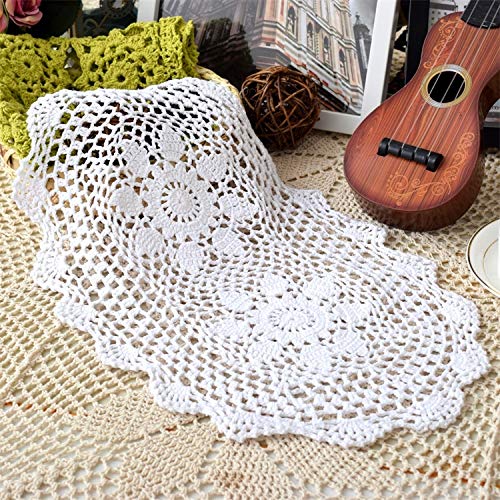 Yulakes 2 Stück Oval Handgehäkelte Doilies ，Handarbeit Geklöppelt Spitzendeckchen Baumwolle Placemat Blume Matte，Spitzendeckchen Häkeldeckchen Tischdecke Handarbeit Vollhäkel Deckchen 30x 40cm von Yulakes