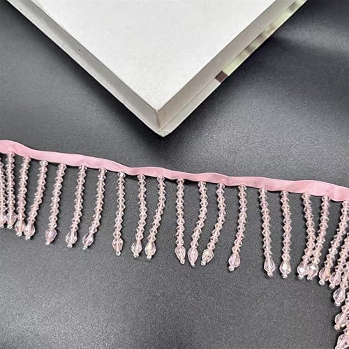 Yulakes 2 Yard Strass Spitze Band Quaste Strass Fransen Quaste Kristall Perlen Fransen Trim Nähen Perlen Fransen Fransen für Vorhang Lampenschirme und DIY Kleidung Hochzeit Dekoration 5.5 (Rosa) von Yulakes