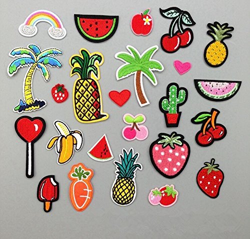 Yulakes 24 STK Patch Sticker/Aufnäher Sticker/Niedlich DIY Kleidung Patches Aufkleber Obst Frucht Patches für T-Shirt Jeans Kleidung Taschen von Yulakes