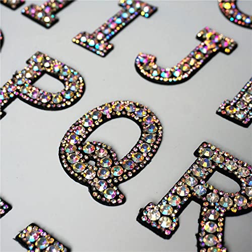 Yulakes 26PCS Pearl Glitzer Strass Alphabet Aufkleber Iron On Patches Applique A-Z Bling Strass Buchstaben Aufnäher Patches Applikation White Pearl Englischer Buchstabe Alphabet Applikation von Yulakes
