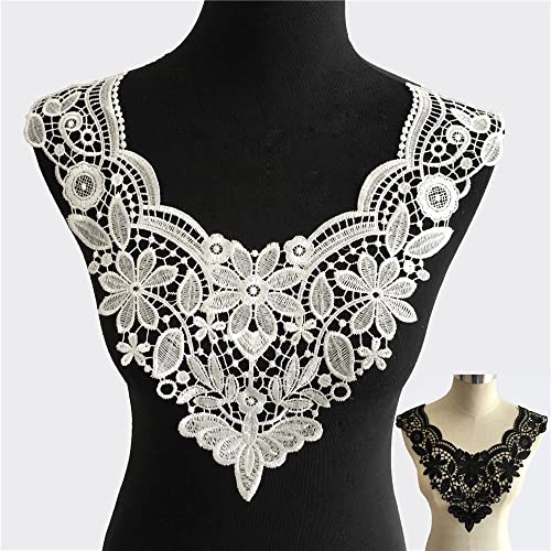 Yulakes 2PCS Stickerei Ausschnitt Spitze Kragen Spitzenkragen Einsatzkragen Kragen Verzieren Spitze Applique Patch Lace Trim für Kleid DIY Handarbeit Weiß von Yulakes