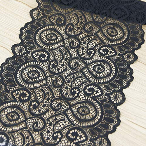 Yulakes 3 Meter 18 cm weiß schwarz elastische Spitzenstoff French Hollow Unterwäsche Stretch Lace Trim DIY French Hollow Unterwäsche (schwarz) von Yulakes