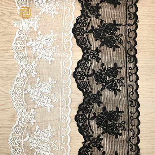 Yulakes 3 Yards Baumwollfaden embroidery Gittergewebe Spitzenborte Spitzenband Spitzenbordüre Stoff Spitze Zierband Spitze Blume Borte für Handwerk Dessous Hochzeitskleid Hochzeit Dekor 9.3cm (weiß) von Yulakes