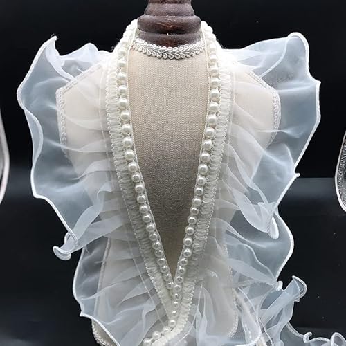 Yulakes 3 meters Organza Perlen 3D Rüschen Spitzenstoff Plissierte Spitzenborte Spitzenband DIY-Hochzeitskleid Rock Lolita flauschiger Kragen Ärmel Saumdekoration von Yulakes