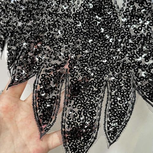 Yulakes 3D Perlen Stickerei Pailletten Spitze Applique Nähen Auf Blume Stoff Kragen Patch DIY Front Kragen für Hochzeitskleid Kleid Braut DIY Handwerk (Schwarz) von Yulakes