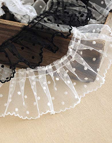 Yulakes 3M Organza Spitzen Borte, Pleated Tulle Lace Fabric, Plissee Tüll Spitzenstoff, Plissee-Spitzenbordürem Bordüre,gerüschte Spitzenbordüre,Nähen Guipure Crafts Mesh Schnürsenkel (schwarz) von Yulakes